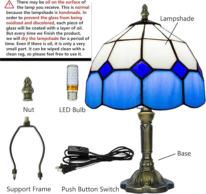 Tiffany Lamp Blue, Small Stained Glass Lamp for Bedside, Living Room - Bloomnest