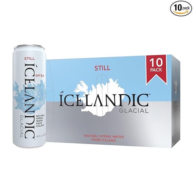 Icelandic Glacial Natural Spring Alkaline Water, 330 ml / 11.1 Fl Oz Cans (Pack of 10) - Bloomnest