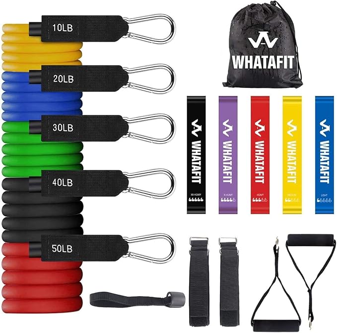 WHATAFIT Resistance Bands, Exercise Bands，Resistance Bands for Working Out, Work Out Bands with Handles for Men and Women Fitness, Strength Training Home Gym Equipment - Bloomnest