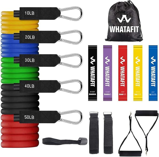WHATAFIT Resistance Bands, Exercise Bands，Resistance Bands for Working Out, Work Out Bands with Handles for Men and Women Fitness, Strength Training Home Gym Equipment - Bloomnest