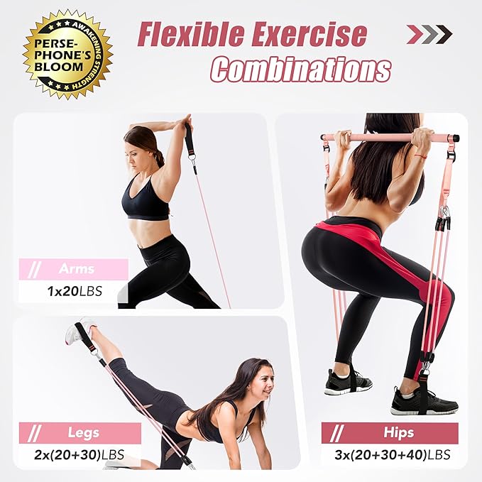 Upgraded Pilates Bar Kit with Resistance Bands Natural Latex for Women & Men, Heavy-Duty Stainless Steel Multifunctional Yoga Pilates Stick for Home Gym Exercise Fitness Equipment Full-Body Workouts - Bloomnest