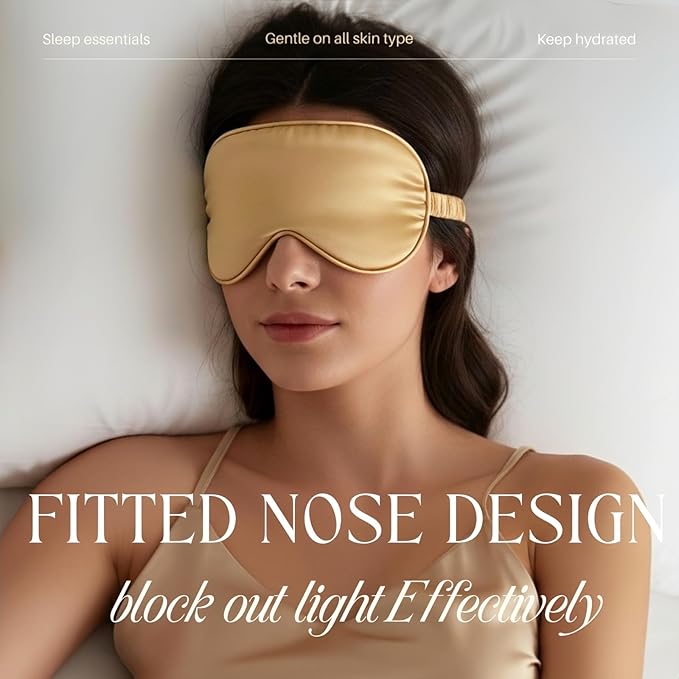 Silk Satin Sleeping Eye Mask, Gold Sleep Eye Mask Night Blindfold for Women and Men, Soft Breathable Blackout Eyeshade Eye Cover for Travel, Wedding Bridesmaid Gift - Bloomnest