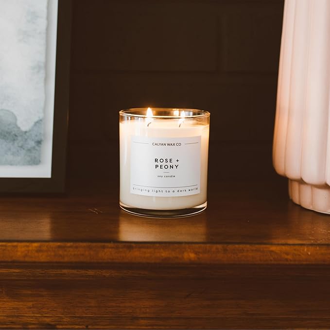 Calyan Wax Co. 2 Wick Candle, Rose + Peony Scented Candle, 37 Hour Burn Time, Aromatherapy Soy Candles, Non Toxic & Vegan Soy Wax, Glass Tumbler Scented Candles, 12.5oz - Bloomnest