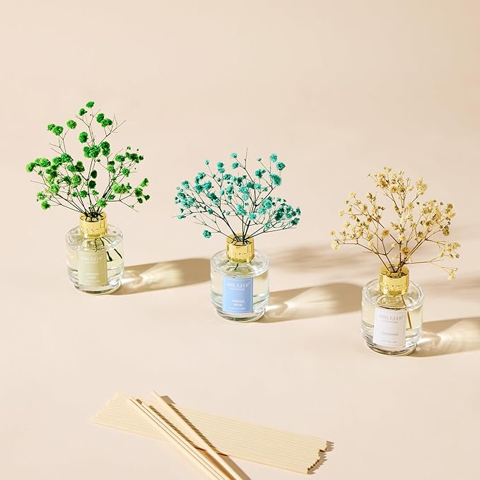 Airkeep Reed Diffuser Set of 3, Jasmine Mint Gardenia Freesia Pear Oil Reed Diffusers for Bedroom Living Room Office Aromatherapy Oil Reed Diffuser for Gift 50ml x 3 - Bloomnest