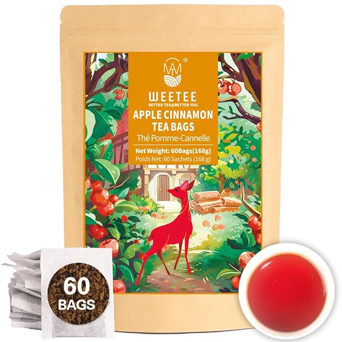 WT WEETEE Apple Cinnamon Herbal Tea Bags, 60 Count, Perfect Blend of Sweet Cinnamon, Tart Hibiscus, Natural Flavoring, Caffeine-Free - Bloomnest