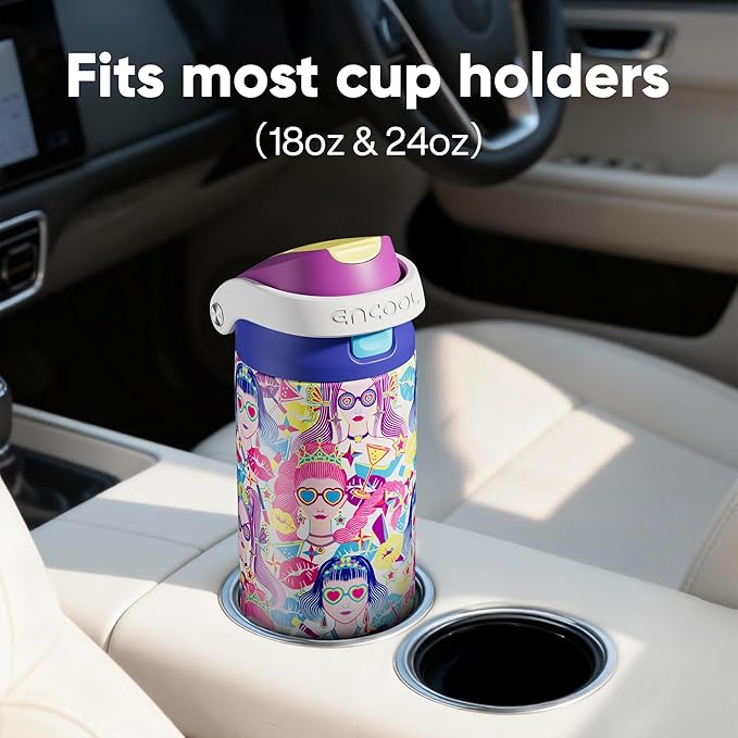 ENCOOL Leakproof Insulated Water Bottle with Straw Dual-Sip Water Bottle Bag-Safe Design for Work, Commute & Gym – Keeps Drinks Cold All Day, 24 oz, Party Trendy ENCOOL