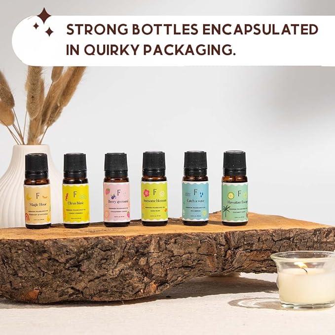 Folkulture Essential Oils for Home | Set of 6 (0.34 fl oz x 6) Essential Oils for Relaxation | Coconut, Strawberry, Rosemary Essential Oil for Meditation | Lemon Essential Oil for Women - Bloomnest