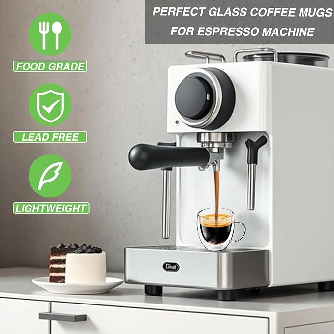 Espresso Cups Set of 4, 5 OZ Expresso Shots Glass Cups, Double Walled Glass Coffee Mugs with Handles, Espresso Machine Accessories, Insulated Espresso Shot Glasses, Clear Nespresso Cup for Cappuccino - Bloomnest