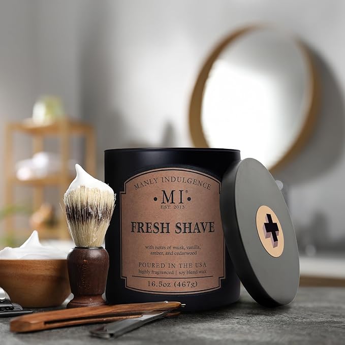 Manly Indulgence Fresh Shave Scented Candles for Men, 2 Wick, 16.5 oz, Premium Soy Blend Wax, 60H Burn, Candles for Home Scented - Made in The USA - Bloomnest