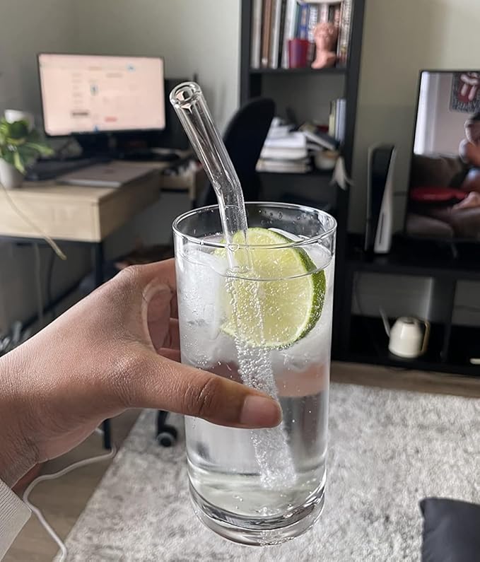 Piteno® 16-Pack Reusable Glass Straws, Clear Glass Drinking Straws, 10''x10MM, Set of 6 Straight and 6 Bent with 4 Cleaning Brushes, Perfect for Smoothies, Milkshakes, Juice, Tea Piteno