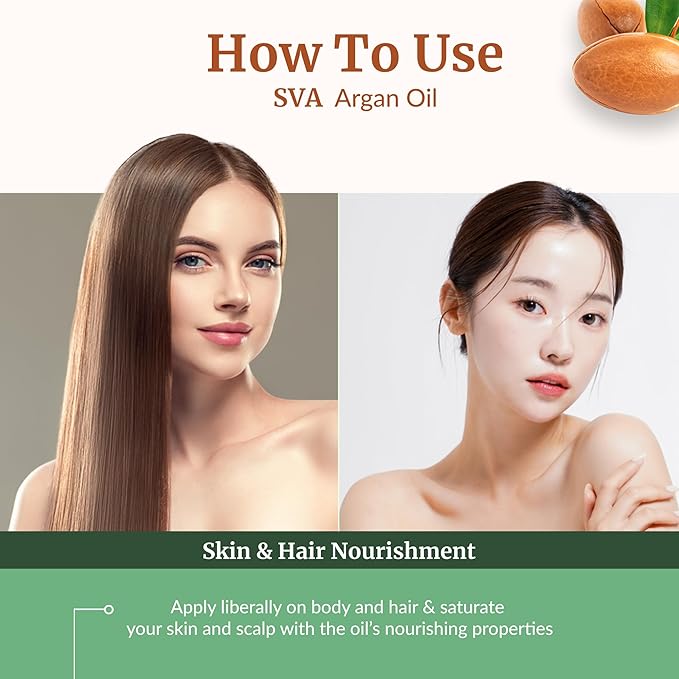 SVA Argan Oil Organic - 4 Fl Oz – 100% Natural Cold Pressed Organic Argan Oil - for Face, Skin Care, Hair Care, Scalp Massage & Body Massage – Carrier Oil with Dropper - Bloomnest