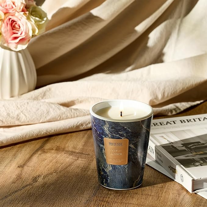 M&SENSE Ocean Breeze Scented Candles for Home, Lead-Free Wick Highly Scented Jar Candles, 14.1 Oz 80 Hours Lasting Burning Candles Gifts for Women, Relaxing Aromatherapy Candle for Stress Relief - Bloomnest
