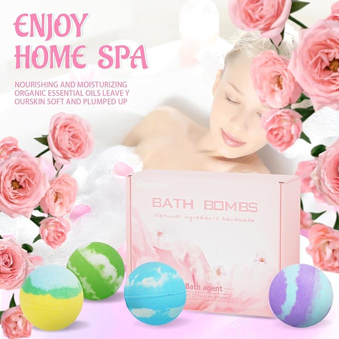 5.3 OZ Extra Large Bath Bombs Gift Set for Women, Girlfriend, Adults, Girls, Kids, 12 Pcs XXL Organic Natural Handmade Bathbombs for Skin Moisturizing, Bubble Spa Bath, Mothers Day Gift for Wife - Bloomnest