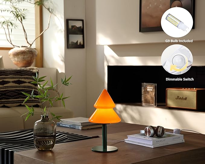 Orange Glass Table Lamp,Mid Century Modern Lamp for Bedroom,Unique Retro Kitchen Bauhaus Lamps,Vintage Mushroom Lamps for Livingroom (Orange) - Bloomnest