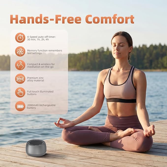 Electronic Tibetan Singing Bowl,Frequency Generator for Meditation,Yoga,Chakra Healing,256HZ-432HZ-528HZ 9 Healing Sound Bowls,4 Timer and Luminous Button,Reiki,Stress Relief Gift Grey Bloomnest