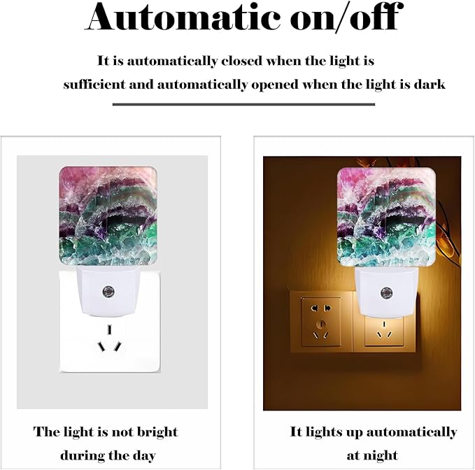 Colorful Fluorite Crystal Stone Night Light,Plug Into Wall Decor for Stairway,Hallway,Kitchen,Dusk to Dawn Sensor Nightlights for Boys/Girls/Women/Men Room Gifts - Bloomnest