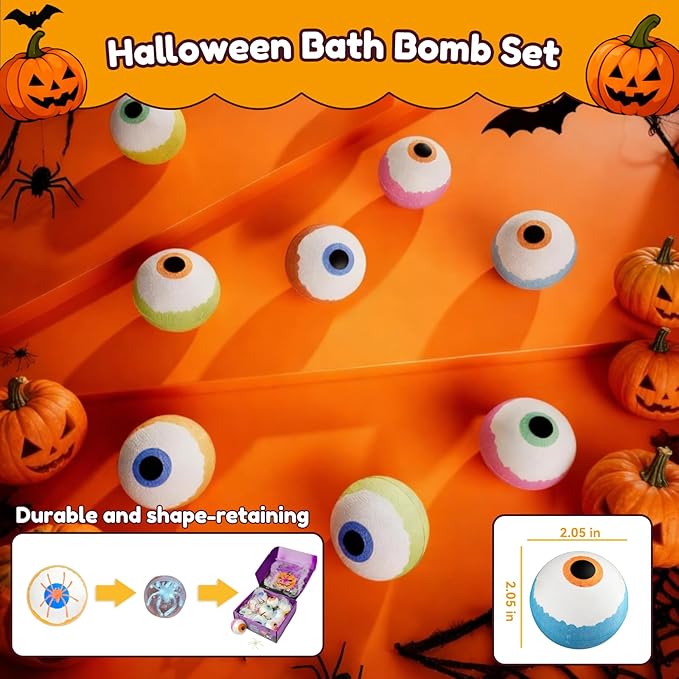 Halloween Bath Bombs for Kids Gifts: 9 Pcs Eyeball Bath Bomb with Toys Inside Surprise Spider Light up Bath Toy Spooky Basket Stuffers for Kid Boys Girls Ages 3+ Bubble Fall Shower Steamers Bathroom - Bloomnest
