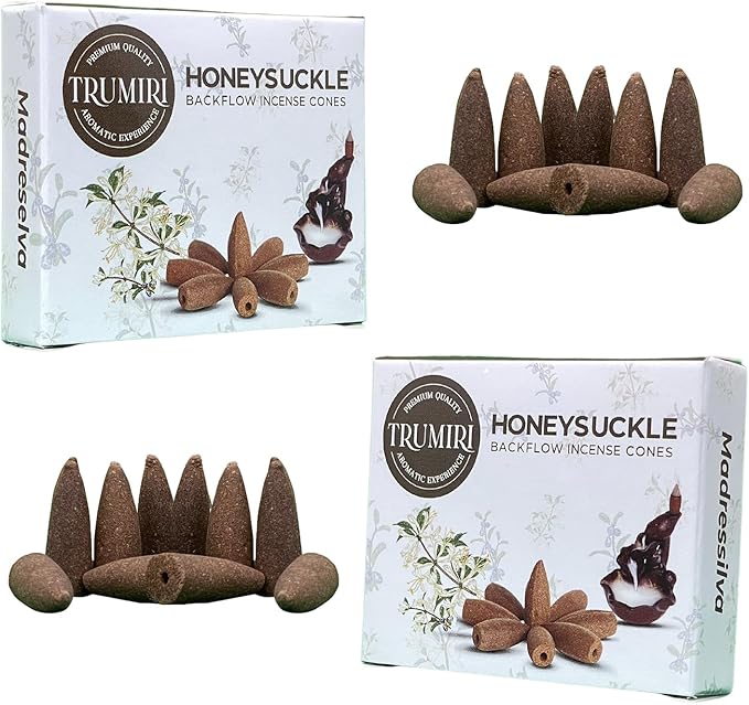 Honeysuckle Backflow Incense Cones - Total 20 Incense Cones Waterfall - Dual Pack of 10 Incense Backflow Cones - Waterfall Incense Cones - Incense Waterfall Cones TRUMIRI