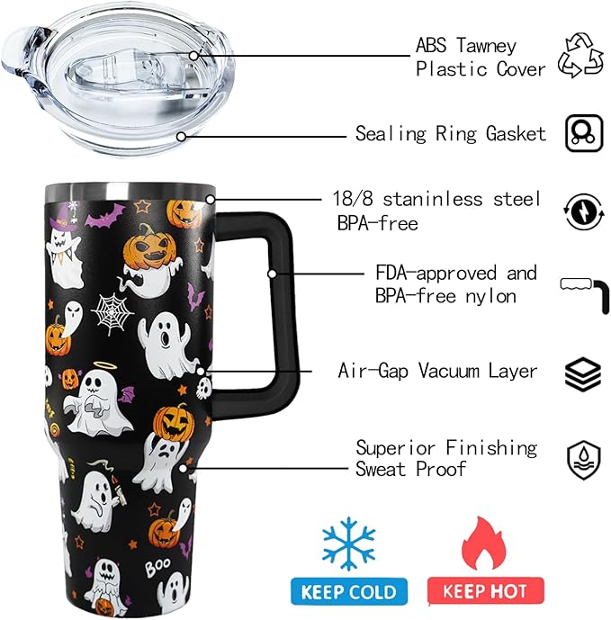 Ceovfoi 40 oz Halloween Boo Tumbler Insulated Stainless Tumbler,Goth Ghost Travel Coffee Cup Water Botter, Witch Goth Decor Halloween Gifts For Women - Bloomnest