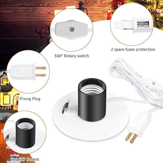 Sigely Blow Mold Light Kit Replacement Light Cord,for Halloween Christmas Blow Mold Village Craft Indoor Outdoor Decorations,for E26 E27 Salt Lamp Bulb with On/Off Switch Fuse Plug 4 Set - Bloomnest