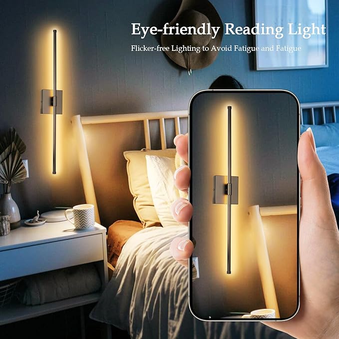 LED Wall Sconces with Remote Control, 5 Colors 3000K-6500K & Dimmable, Hardwire Wall Light with Timer & Night Light, LED Black Wall Lamps for Living Room, Bedroom, 27.55 Inch - Bloomnest