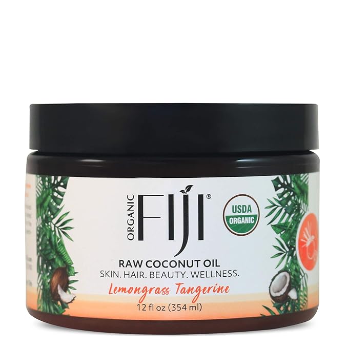Organic Fiji Raw Cold Pressed Coconut Oil for Hair, Skin, Face & Body | Relaxing Massage Oil | Lemongrass Tangerine,12 oz for Women Men & Baby - Bloomnest
