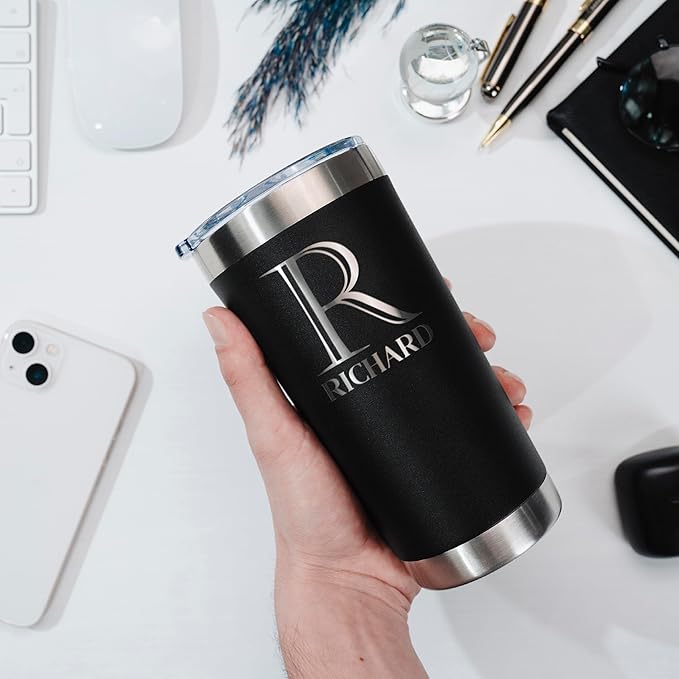 Be Burgundy Personalized Tumbler with Engraved Name - 12 Designs, 30 Oz Coffee Tumbler with Slider Lid, Black - Double Wall Insulated, Personalized Gift for Him & Her - Bloomnest