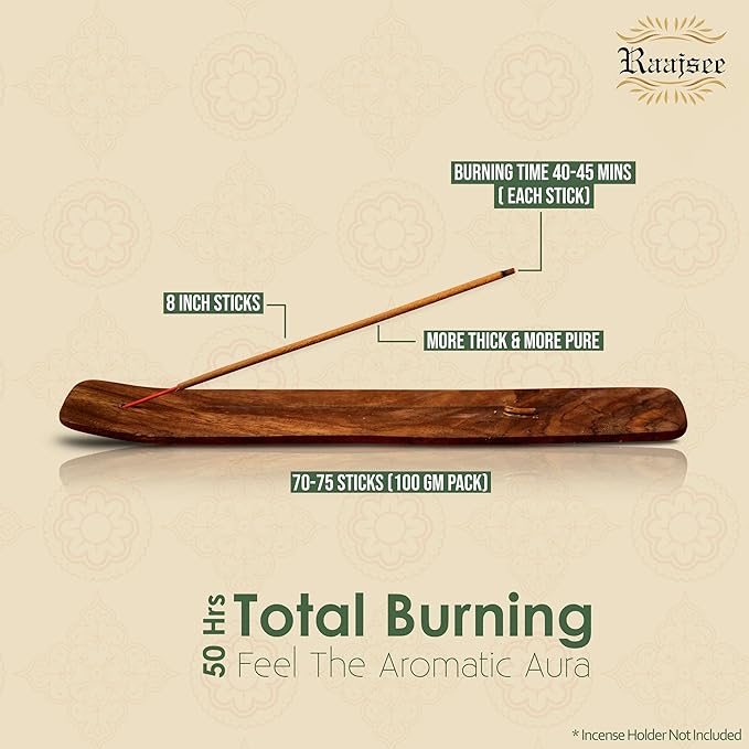 Raajsee Jasmine Flower Natural Incense Sticks 100 Gm Pack-100% Pure Organic Natural Hand Rolled Free from Chemicals-Perfect for Church,Aroma Therapy,Relaxation,Meditation,Positivity,Healing 100gm Pack RAAJSEE