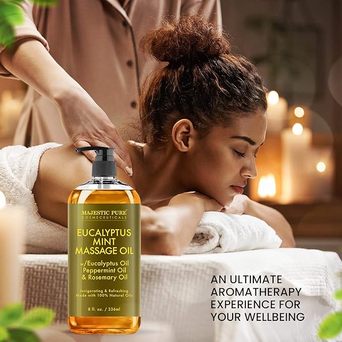 MAJESTIC PURE Eucalyptus Mint Massage Oil for Massage Therapy - Refreshing, and Relaxing - Natural Oils with Eucalyptus Essential Oil - for All Skin Types - Men and Women - 8 fl oz - Bloomnest