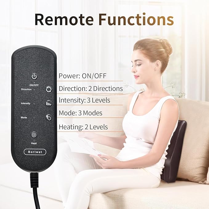 Boriwat Back Massager with Heat, Massagers for Neck and Back, 3D Kneading Massage Pillow for Back, Neck, Shoulder, Leg Pain Relief, Gifts for Men Women Mom Dad, Stress Relax at Home Office and Car Boriwat
