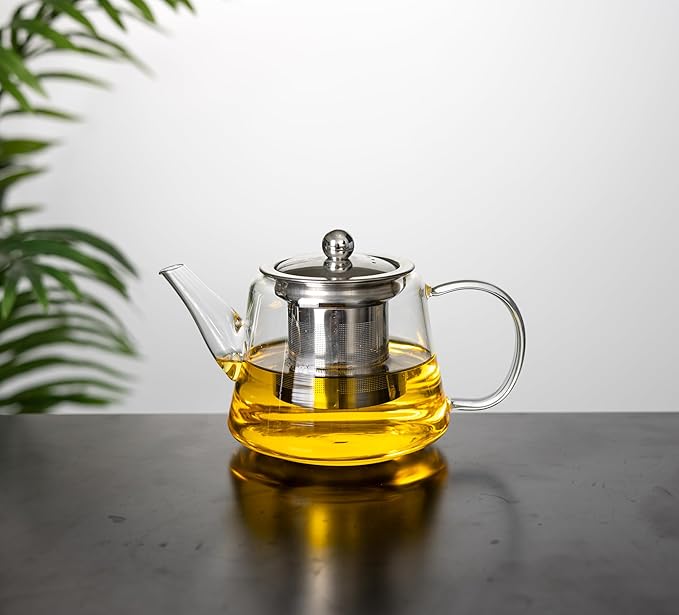 25oz (750ml) Borosilicate Glass Teapot with Removable Stainless Steel Infuser – Heat Resistant Clear Tea Pot for Loose Leaf, Herbal & Blooming Tea – Stovetop, Microwave & Dishwasher Safe - Bloomnest