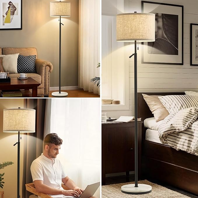 GyroVu Marble Floor Lamp, Adjustable Height Standing Lamp with Marble Base Tall Lamp with Pull Chain Switch Floor Lamps for Living Room, Bedroom & Office Bulbs Not Included(Black) - Bloomnest