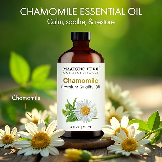 Majestic Pure Chamomile Essential Oil with Glass Dropper - Huge 4 Fl Oz - 100% Pure and Natural Chamomile Oil - Premium Grade Essential Oils for Diffuser, Aromatherapy, Soap and Candle Making - Bloomnest