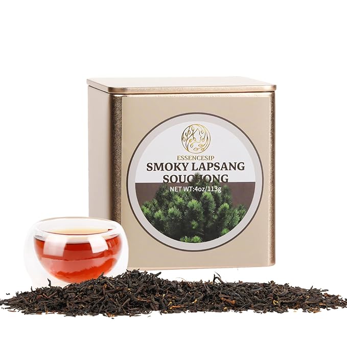 ESSENCESIP Smokey Lapsang Souchong Black Tea Loose Leaf - 4oz Tea Sampler Pinewood Smoked in resuable Tin, Rich Smoky Flavor - Bloomnest