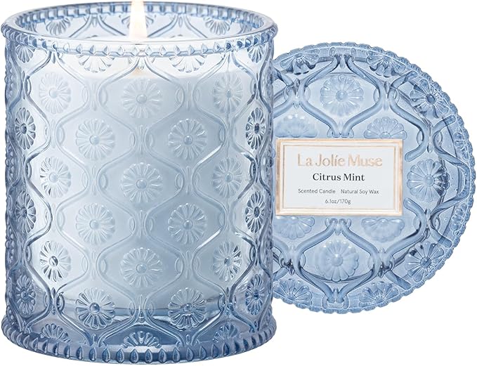 LA JOLIE MUSE Citrus Mint Candle – Yuzu, Mint & Tonka | 6 oz Natural Soy Wax | 40 Hours Clean Burn | Gift-Ready for Hosts | Fresh Citrus Candle | Elegant Home Décor - Bloomnest