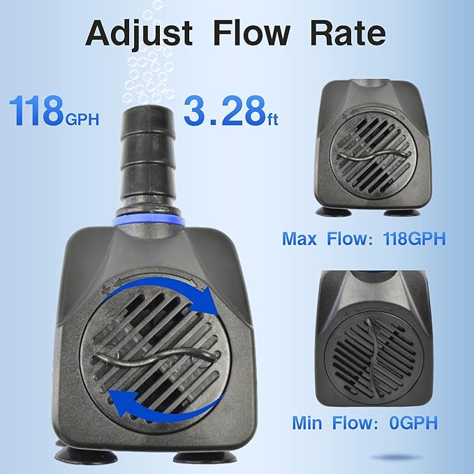 CONQUERALL Small Submersible Water Pump 118GPH 8W Smart for Garden Fountain Irrigation Circulation - Bloomnest
