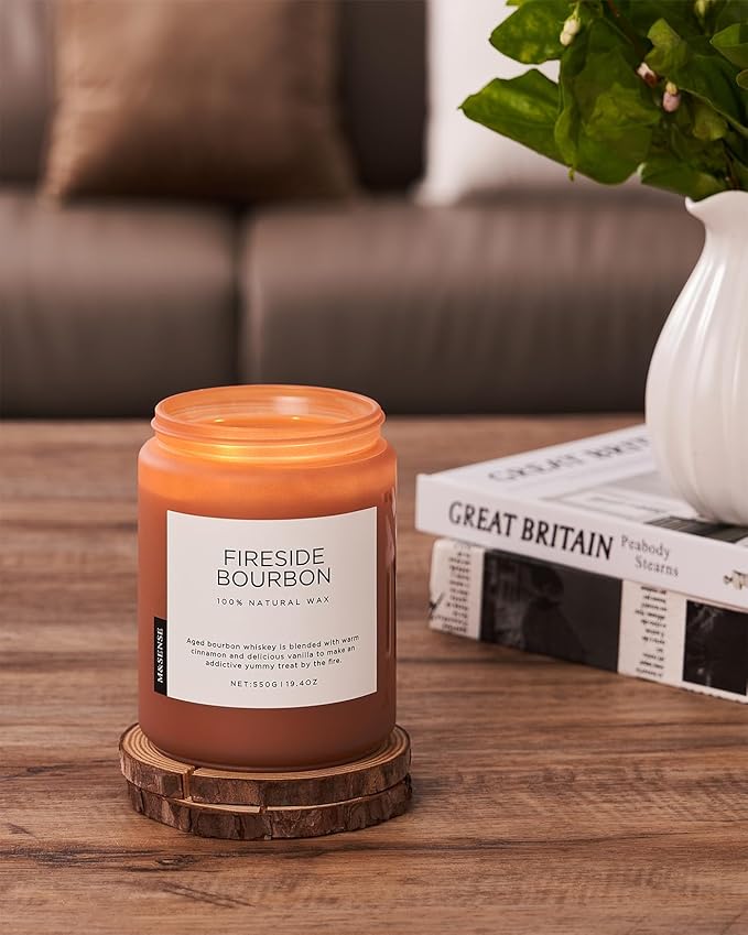 M&SENSE Fireside Bourbon Scented Candles, 2 Wick Jar Candle 19.4oz 110 Hour Long Lasting, Organic Natural Soy Wax Candle for Bedroom Kitchen Home Decor, Warm Housewarming Gifts for Men Women - Bloomnest