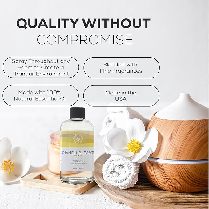 Aroma Country Chameli Blossom Diffuser Oil - Luxury Essential Oils for Diffuser Refill & Air Freshener Room Spray - Long-Lasting & Natural Home Fragrance, Jasmine Scented Oil (8.5 Fl. oz) AromaCountry