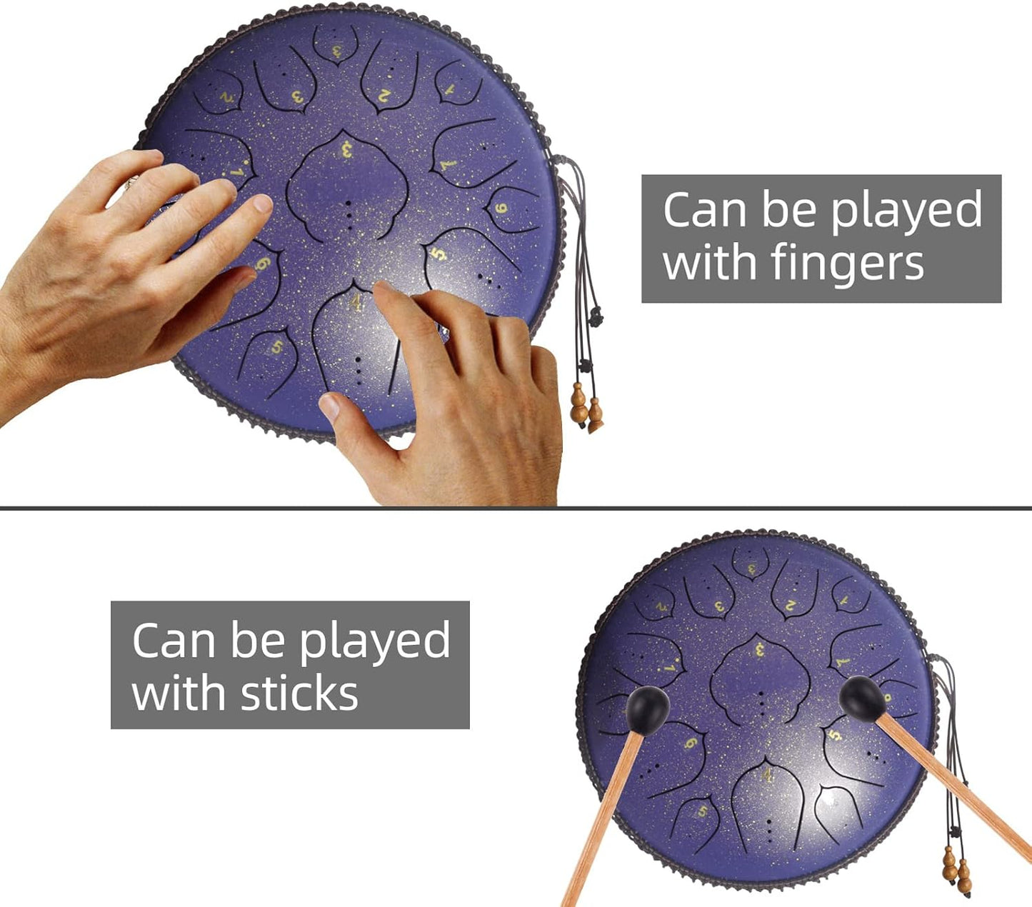 14 Inch 15 Notes D Major Steel Tongue Drum,Premium Adult's Music Hand Drum Instrument,Clean Clear Ethereal Sounds,Purple