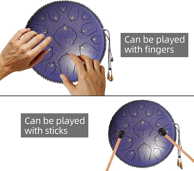 14 Inch 15 Notes D Major Steel Tongue Drum,Premium Adult's Music Hand Drum Instrument,Clean Clear Ethereal Sounds,Purple - Bloomnest