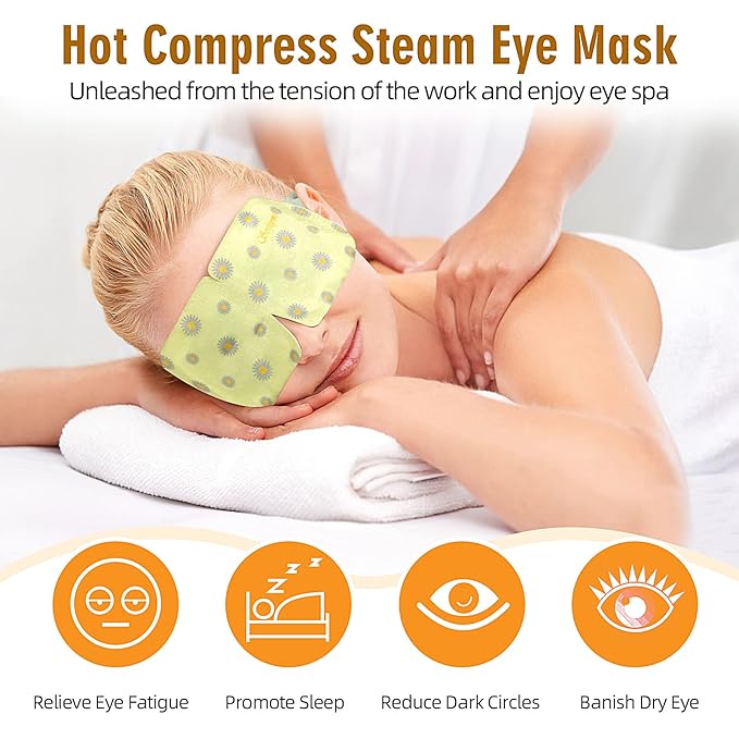Serfeymi 22 Packs Steam Eye Mask, Warming Eye Mask Promote Sleep Eye Patch Self-Heating, Disposable Eye SPA Heated Eye Mask for Dry Eyes, Dark Circles, Tired Eyes, Eye Fatigue (Upgraded Chamomile) - Bloomnest