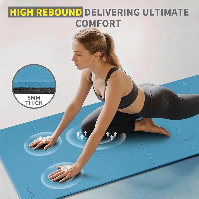 8mm Extra Thick & Large Foldable Yoga & Fitness Mat(74" x 31.5" x 0.32"), Double-Sided Non Slip & Lightweight Pilates Mat, Thick Wide Exercise Mats for Woman Man Kids, Portable Workout Mats for Travel, Studio or Home Use - Bloomnest