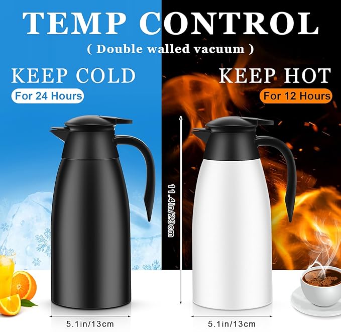 Norme 2 Pcs Thermal Coffee Carafe Insulated Stainless Steel Coffee Carafe for Hot Liquid Vacuum Thermal Pot Creamer Pitcher Dispenser with Brushes Keeping Hot Water Milk(Black, White) - Bloomnest