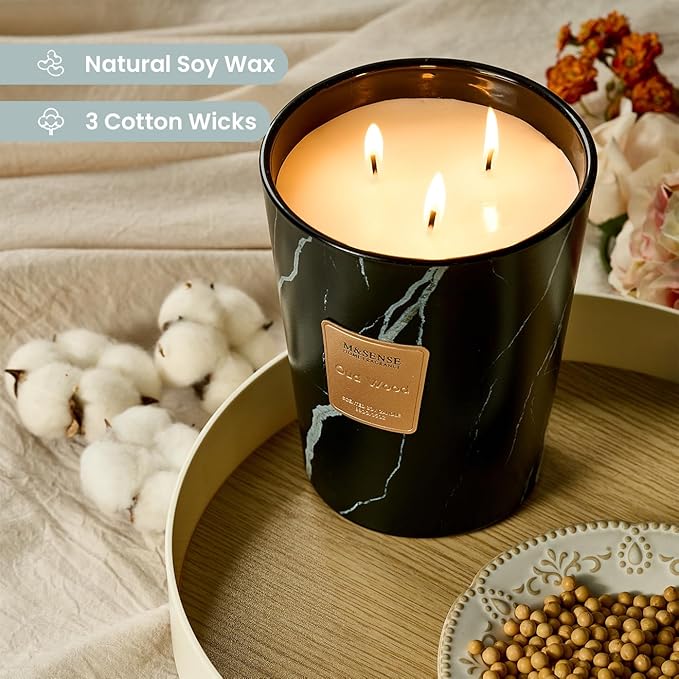 M&SENSE OudWood Scented Candles for Home, 3-Wick Highly Scented Jar Candles, Extra Large Candle 35 Oz 150 Hours Long Lasting Burning, Relaxing Aromatherapy Candle for Stress Relief, Meditation - Bloomnest