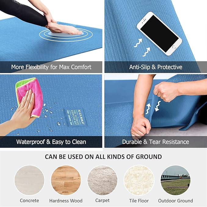 GXMMAT Large Yoga Mat 6'x4'/6'x6'/7'x5'(7mm/9mm), Extra Thick Workout Mats for Home Gym Flooring,Ultra Comfortable Non-Slip Quick Resilient Barefoot Wide Exercise Mat for Pilates,Stretching,Meditation - Bloomnest
