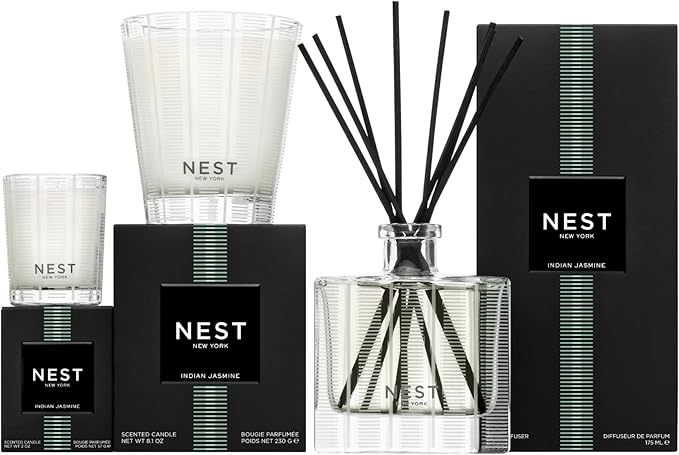 NEST New York Scented Classic Candle, Indian Jasmine - 8.1 oz - Up to 60-Hour Burn Time - Reusable Glass Vessel - Bloomnest