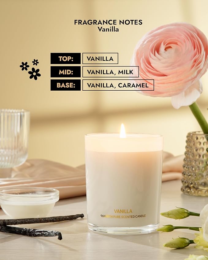 96NORTH | Pure Vanilla Candle | 100% Natural Soy Wax | One Wick Jar Candle | Natural Fragrance Technology | Non Toxic | Up to 35 Hours Burning Time | Aromatherapy Gift for Men and Women - Bloomnest