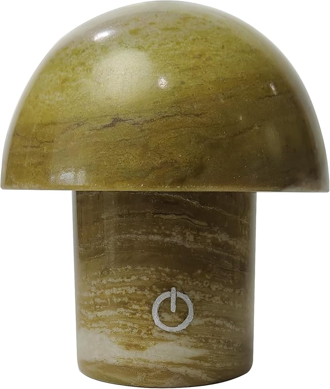 Natural Stone Mushroom Lamp - Jade Gemstone Night Light with LED, Touch Control 3 Brightness, USB Rechargeable Bedside Table Decor Gift - Bloomnest