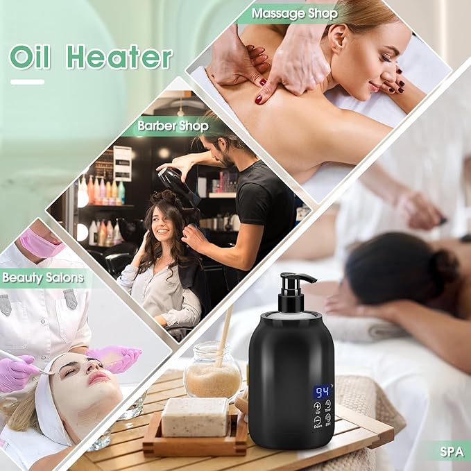 Gugxiom Massage Oil Warmer, LED Display Single Bottle Pro Massage Heater, Temperature Control Oil Heater for Massage with 2 Oil Bottle Dispenser, for Lotion Cream (US Plug) - Bloomnest