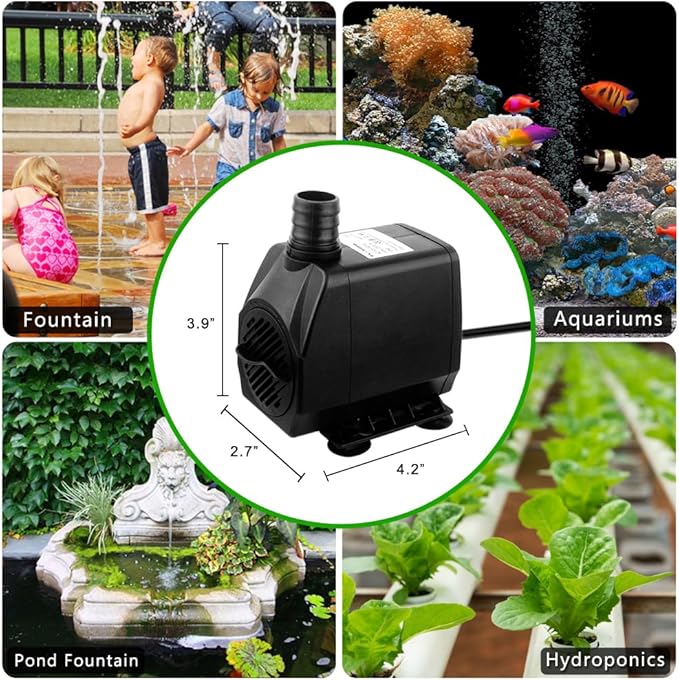 PULACO 800GPH（Large Flow: 3000L/H） Submersible Water Pump with 6.5 ft Tubing, 45W durable fountain water pump 4 Nozzles for Pond Fountain, Aquariums Fish Tank, Statuary, Hydroponics - Bloomnest